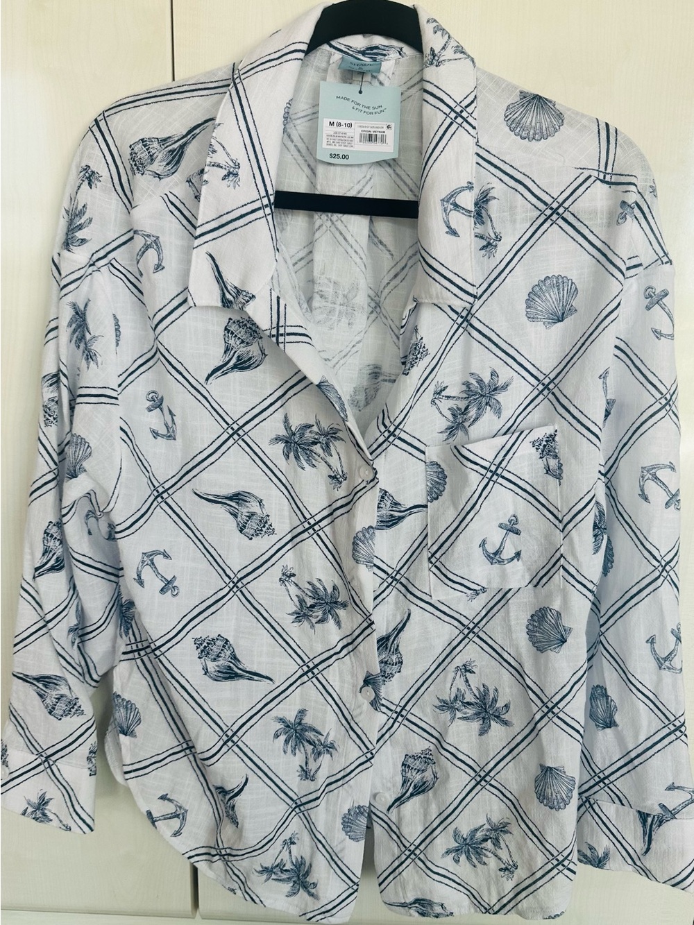 Shade & Shore White and Navy Casual Button-Up Shirt